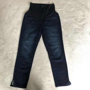 A:glow maternity crop over the belly dark wash jegging